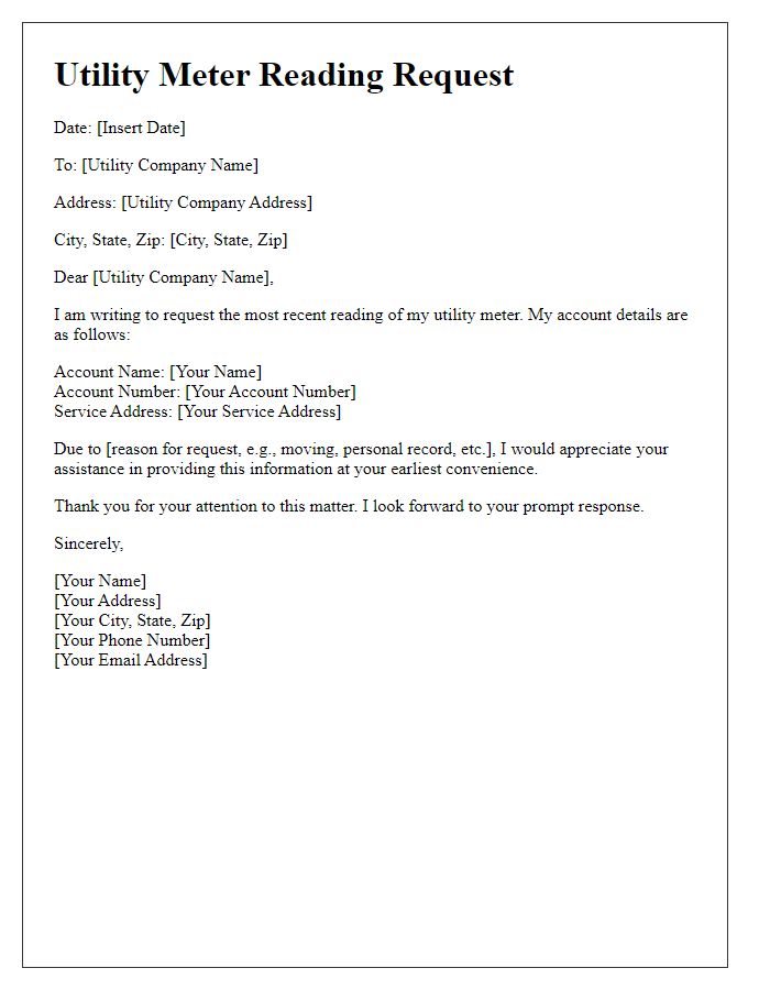 Letter template of utility meter reading request