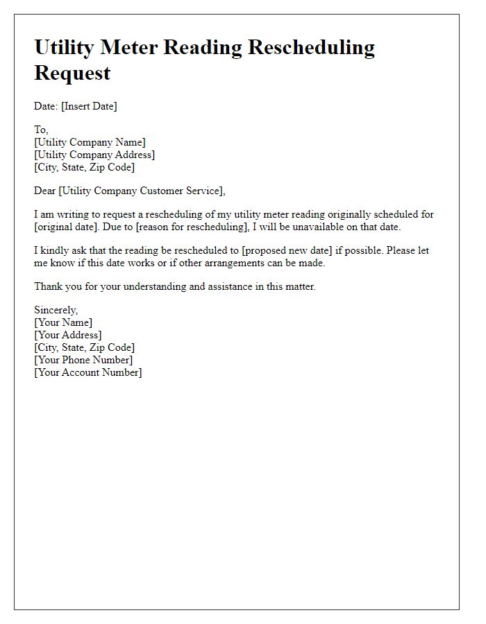 Letter template of utility meter reading rescheduling