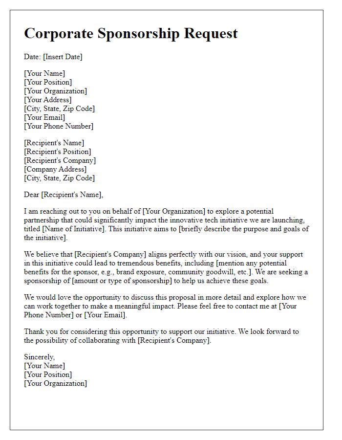 Letter template of corporate sponsorship request for tech initiative