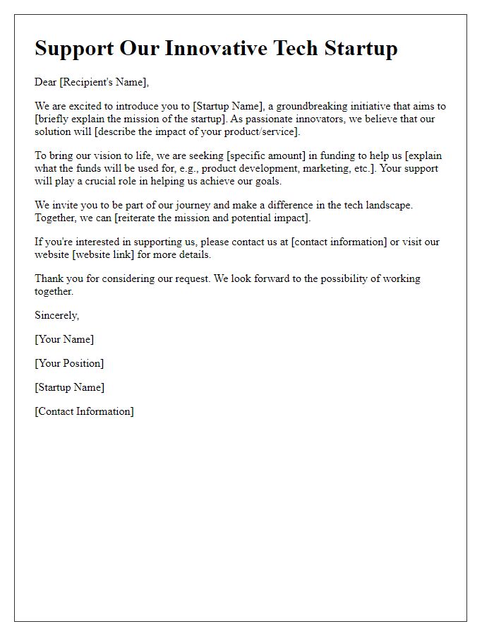 Letter template of fundraising letter for tech startup initiative