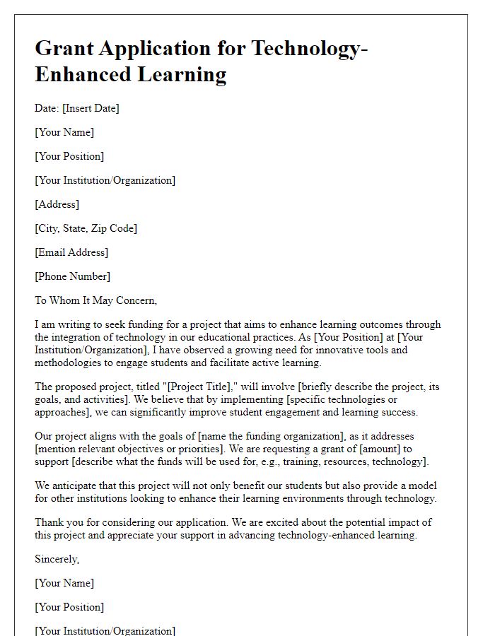 Letter template of grant application for technology-enhanced learning