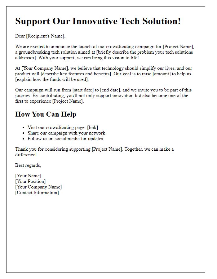 Letter template of online crowdfunding campaign for tech solutions