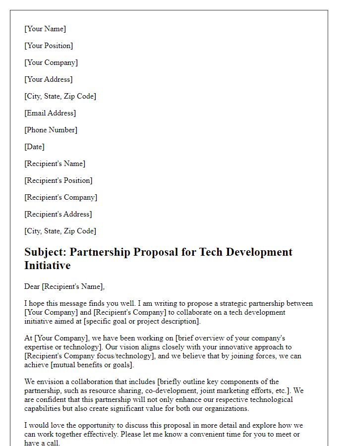 Letter template of partnership proposal for tech development initiative