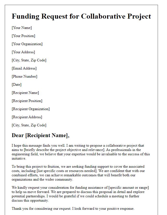 Letter template of collaborative project funding request to engineers