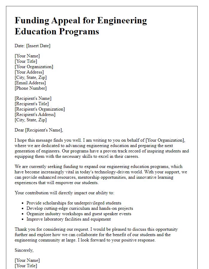 Letter template of funding appeal for engineering education programs