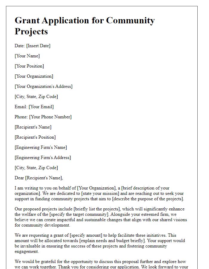 Letter template of grant application to engineering firm for community projects