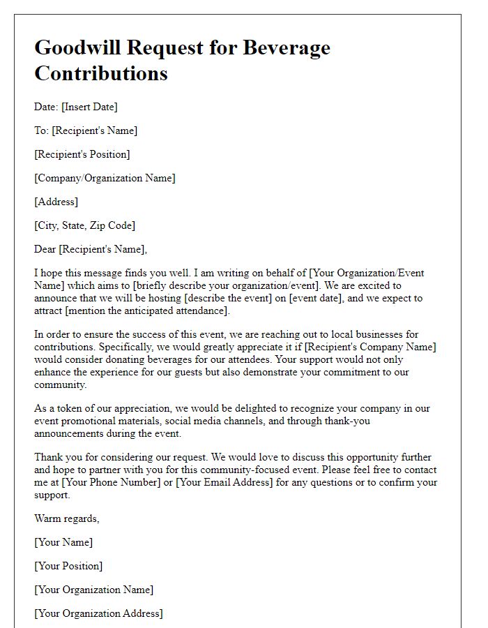 Letter template of goodwill request for beverage contributions