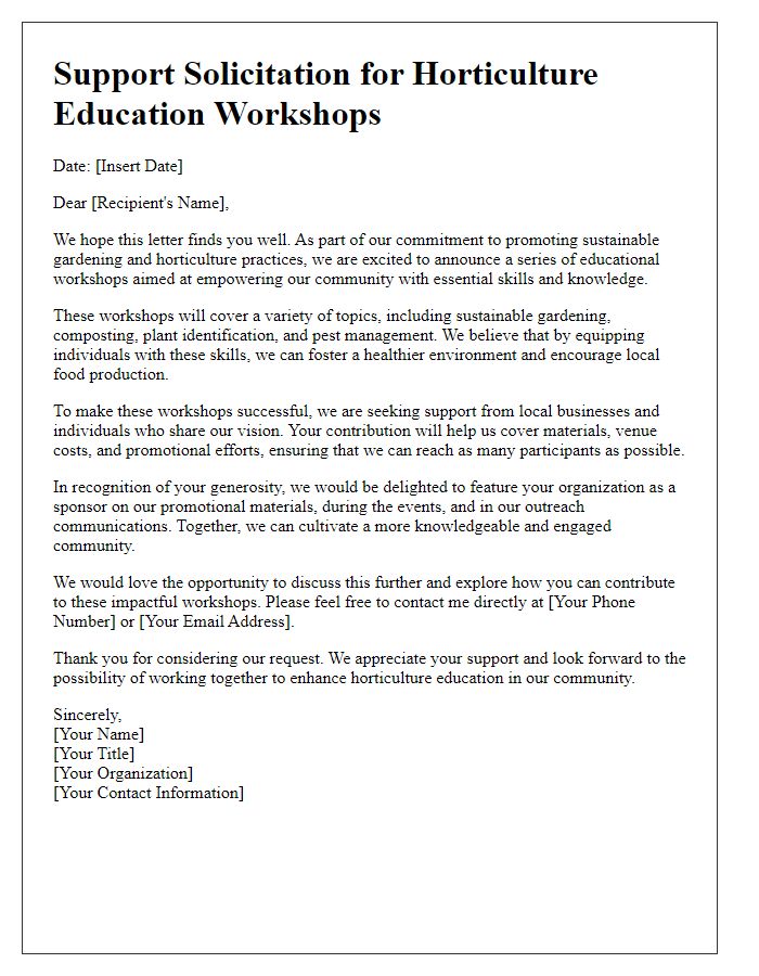 Letter template of support solicitation for horticulture education workshops.