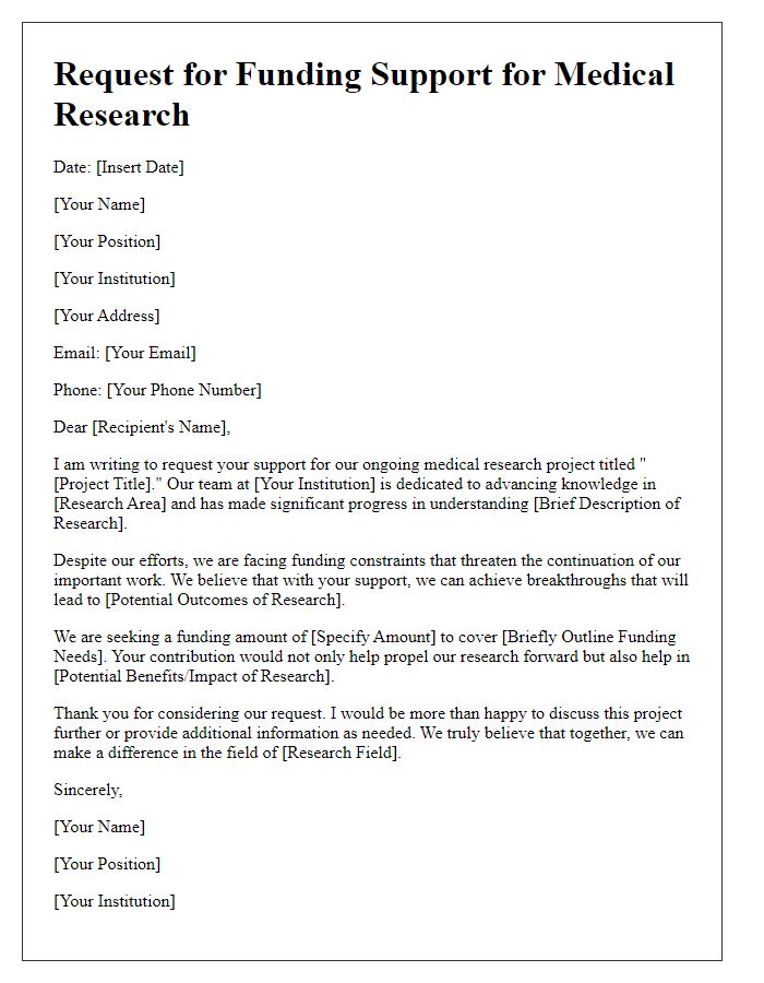 Letter template of appeal for medical research funding support