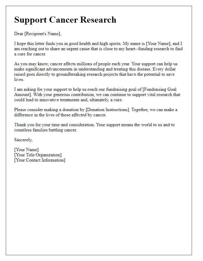 Letter template of fundraising letter for cancer research