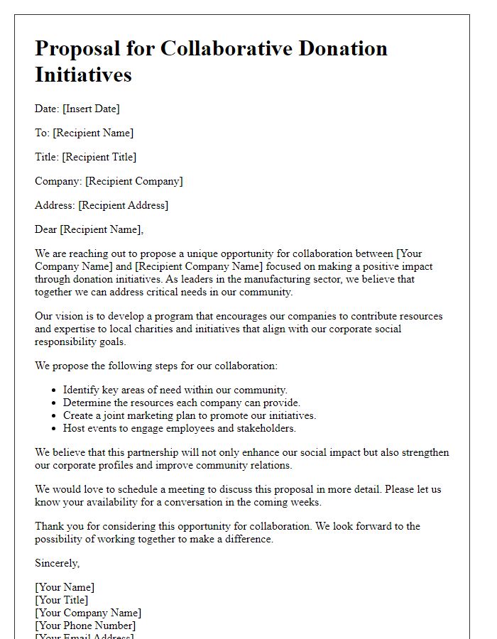 Letter template of proposal for collaborative donation initiatives from manufacturing sectors