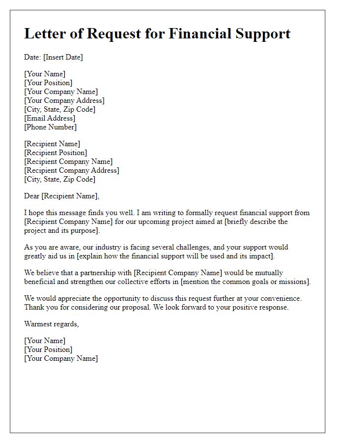 Letter template of request for financial support from manufacturing plants