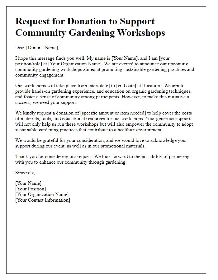 Letter template of donation request for community gardening workshops