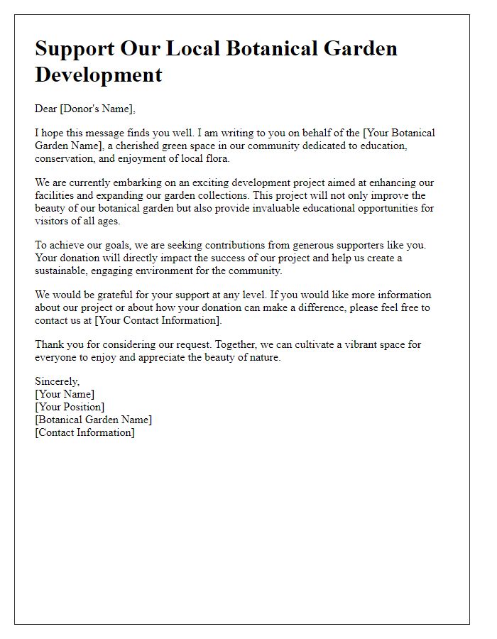 Letter template of donation request for local botanical garden development