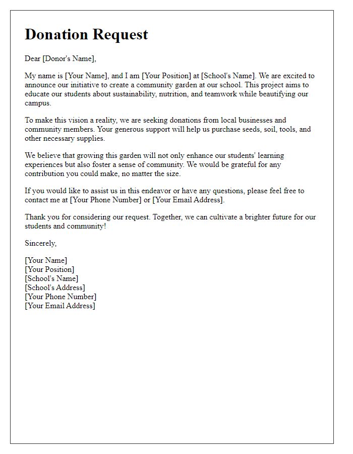 Letter template of donation request for school-based community garden