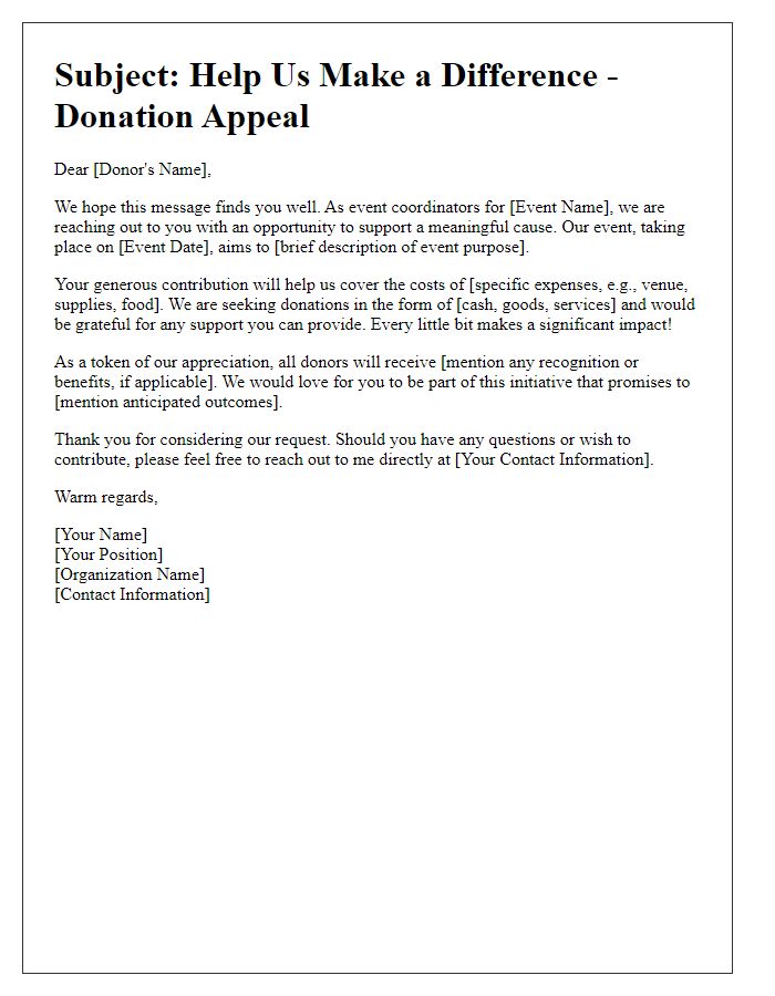 Letter template of donation appeal for event coordinators