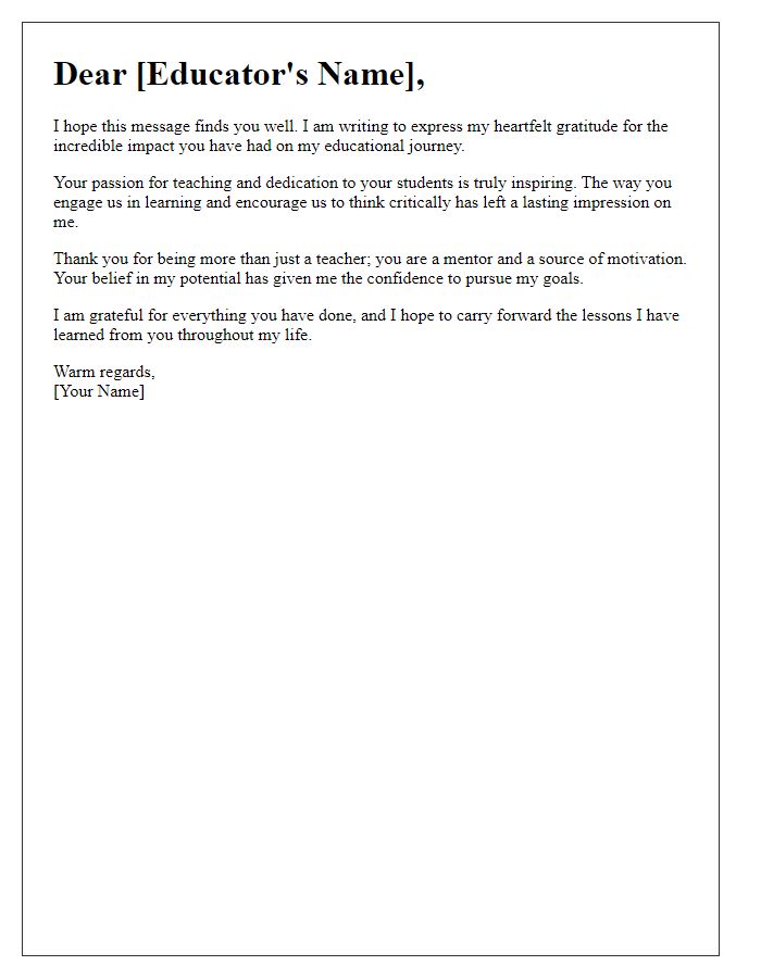 Letter template of thanks to an inspiring educator