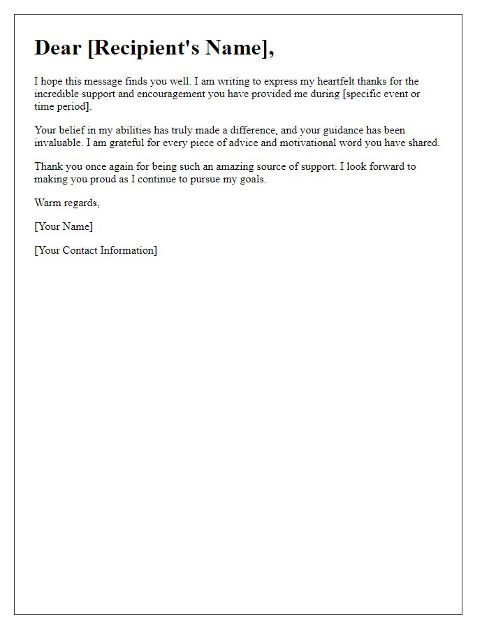 Letter template of thanks for support and encouragement