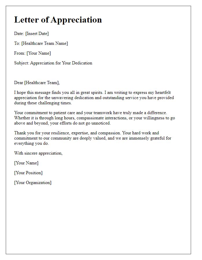 Letter template of appreciation for the dedication of the healthcare team.