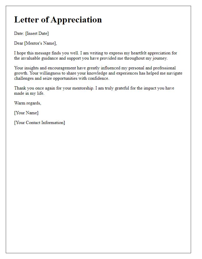 Letter template of appreciation for mentor's guidance