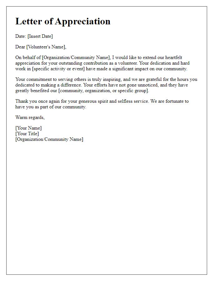 Letter template of appreciation for community service volunteers.