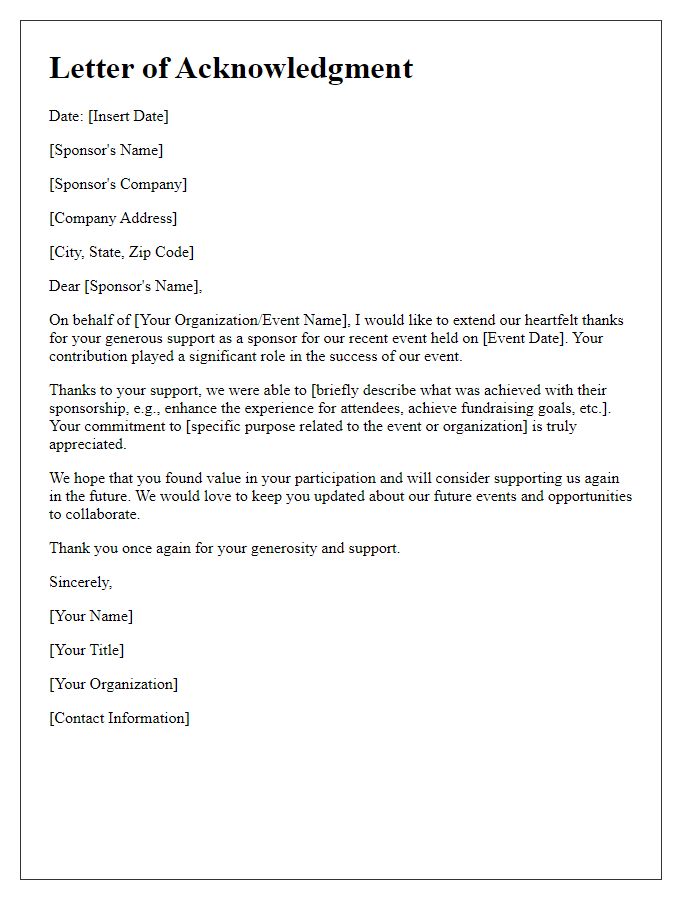 Letter template of acknowledgment to event sponsors