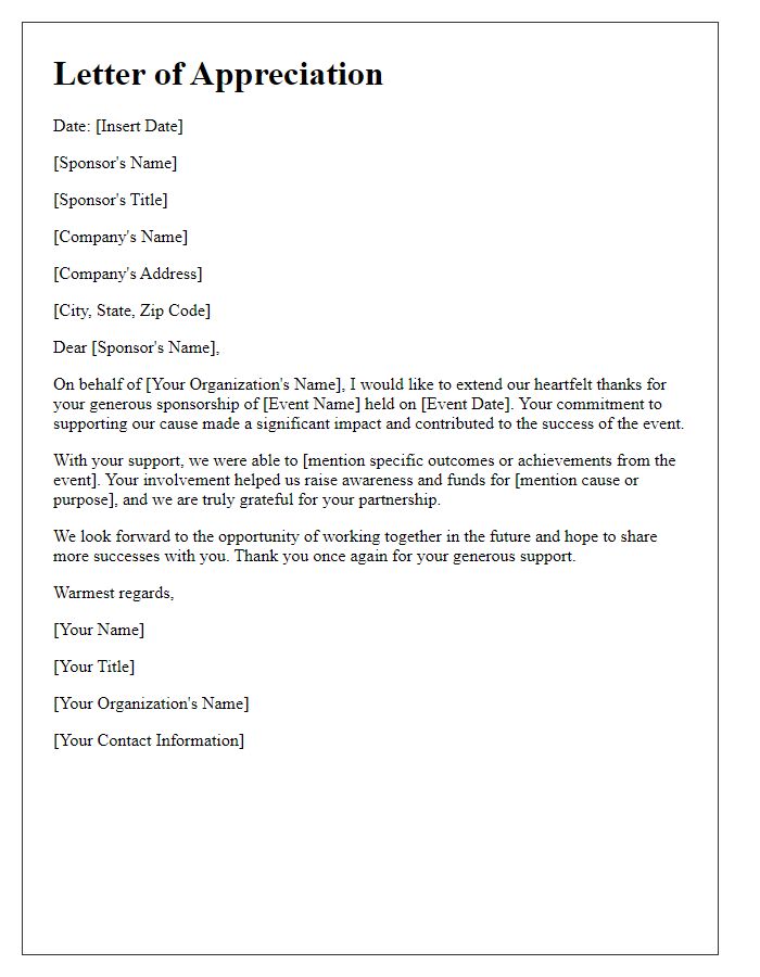 Letter template of appreciation for event sponsors