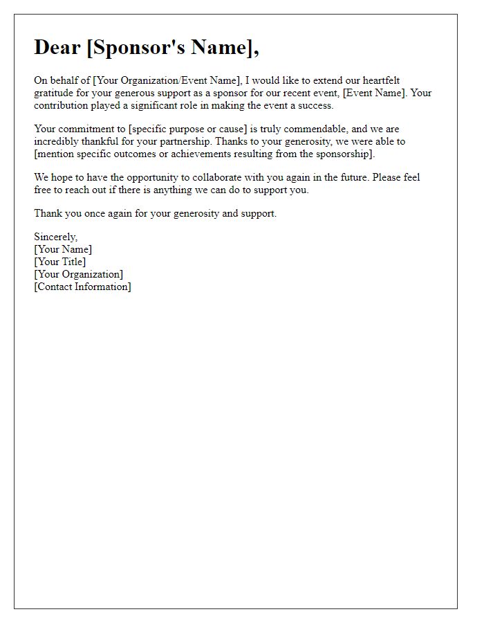 Letter template of recognition for event sponsors generosity