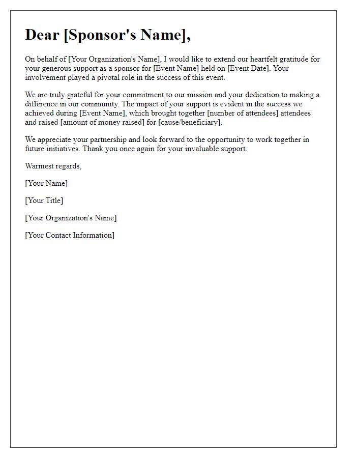 Letter template of tribute to event sponsors for their involvement