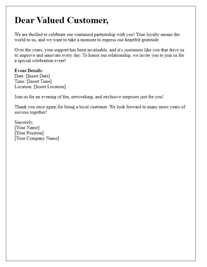 Letter template of celebration for loyal customer relationships.