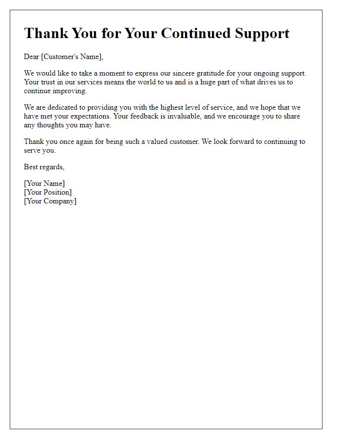 Letter template of thanks for ongoing customer support.