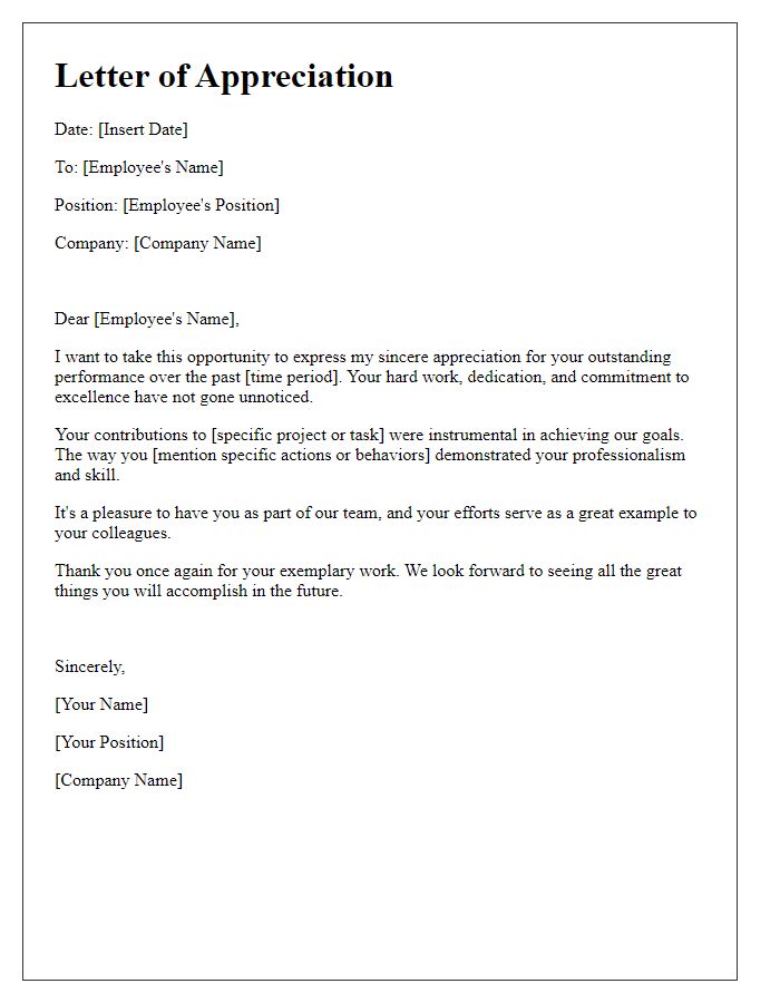 Letter template of appreciation for outstanding performance