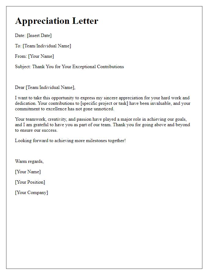 Letter template of appreciation for team contributions