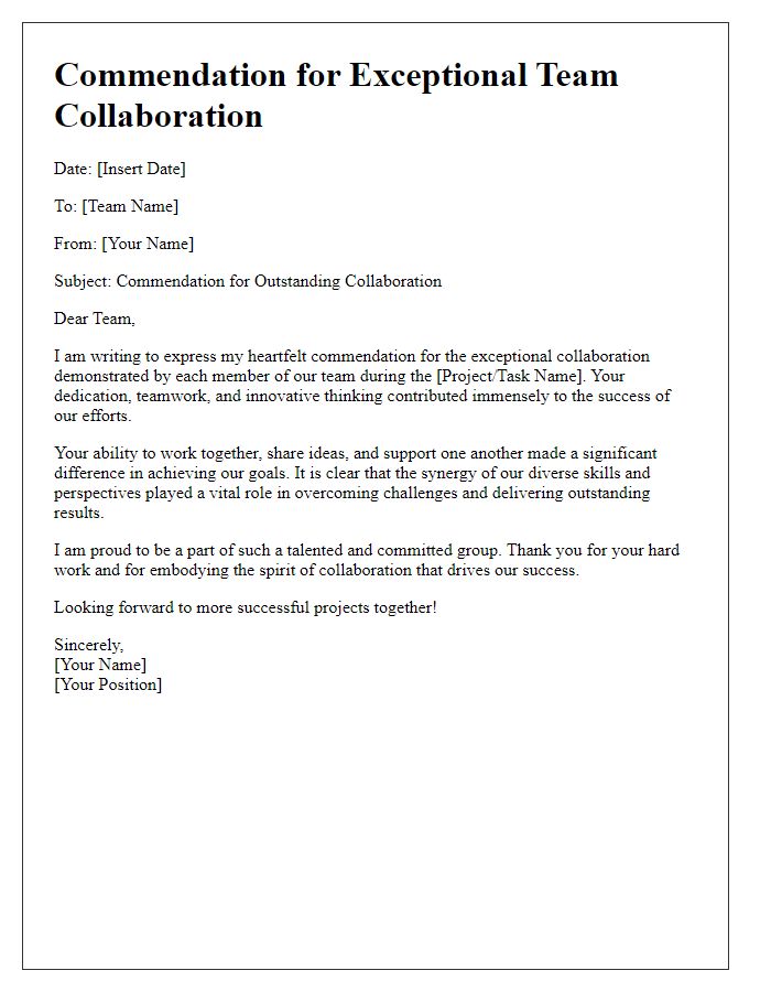 Letter template of commendation for team collaboration