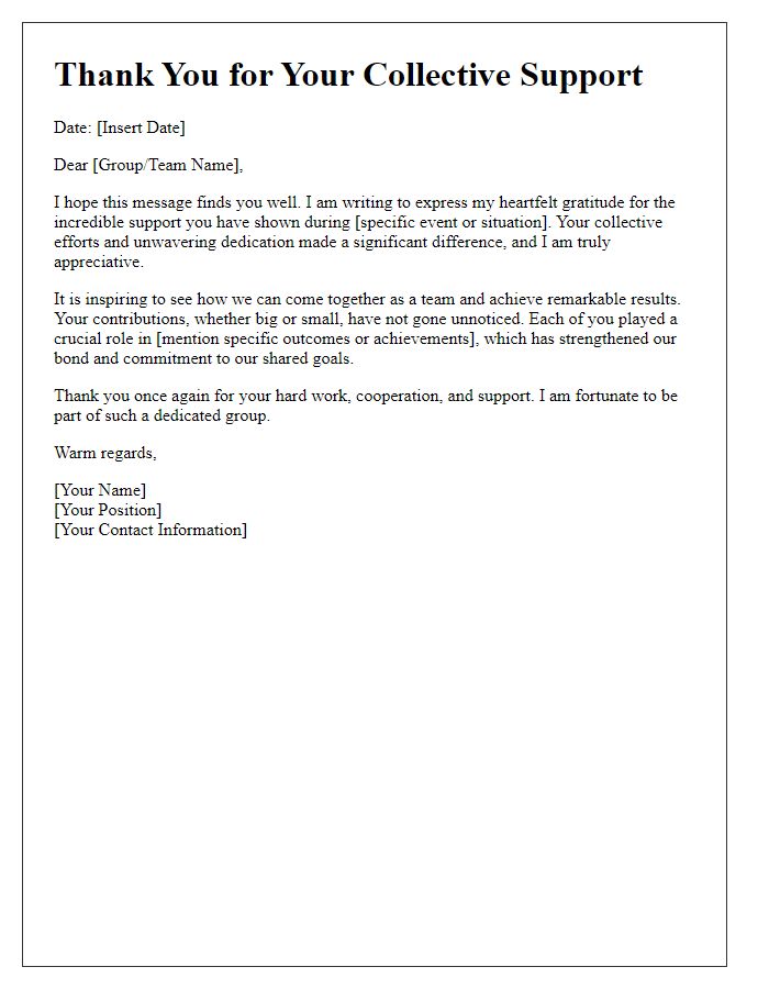 Letter template of thanks for collective support