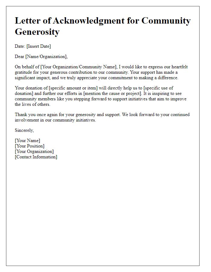 Letter template of acknowledgment for community generosity