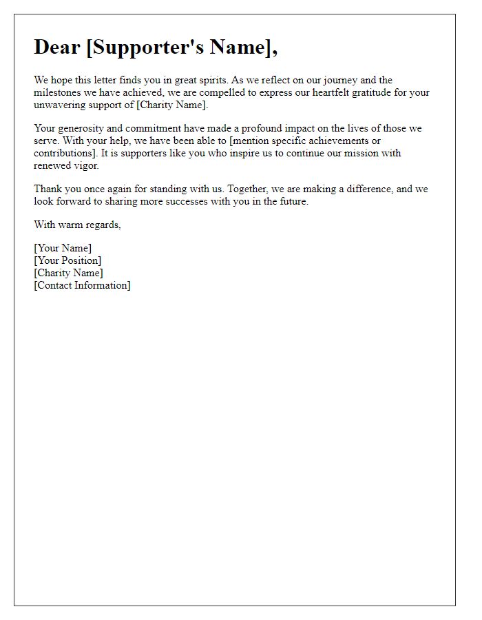 Letter template of tribute to charitable supporters