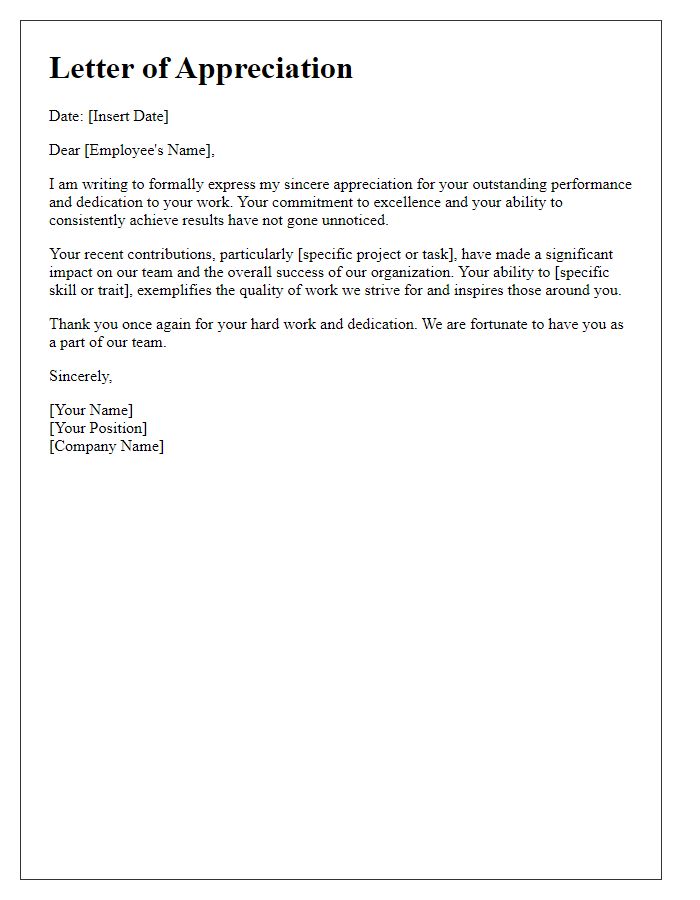 Letter template of appreciation for outstanding employee performance.