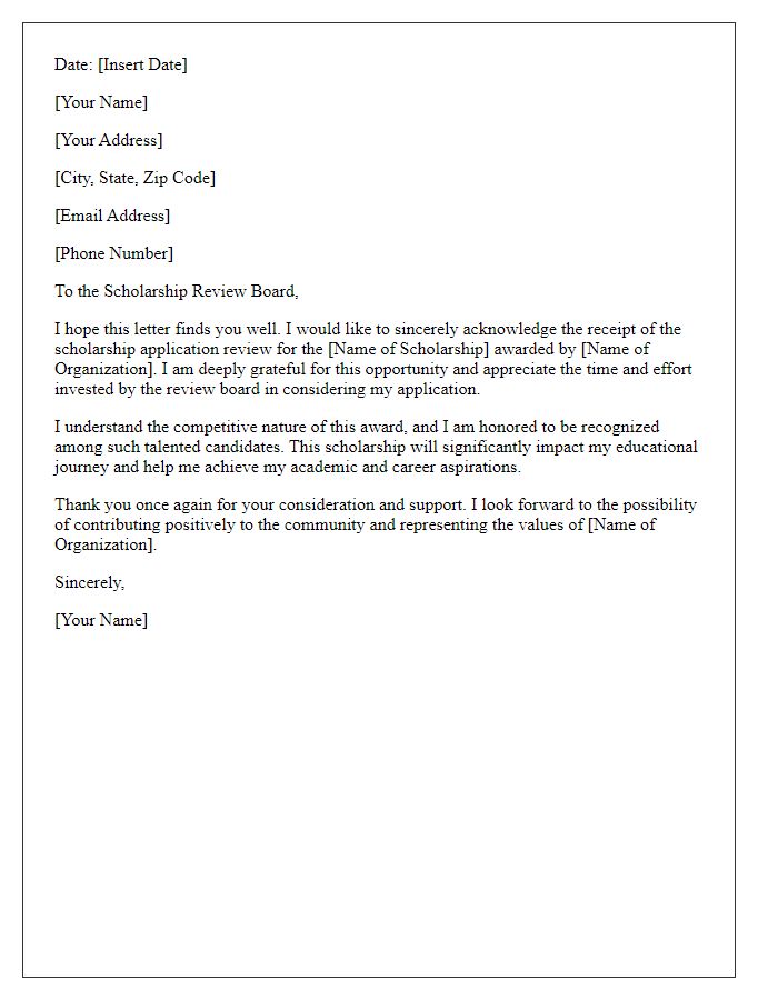 Letter template of acknowledgment to the scholarship review board