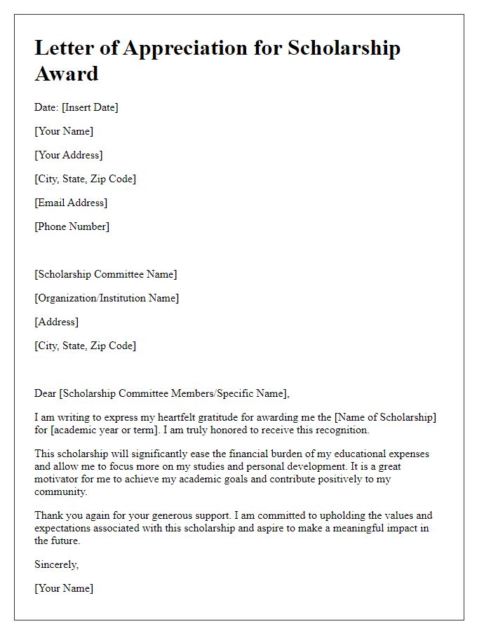 Letter template of appreciation for the scholarship award