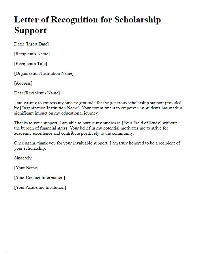 Letter template of recognition for scholarship support