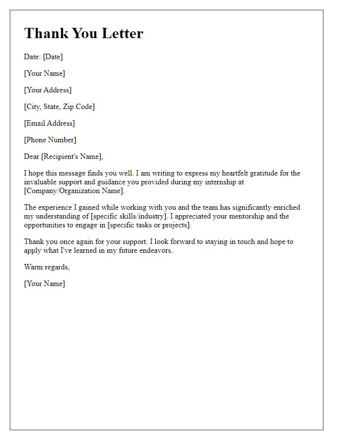 Letter template of thanks for internship support