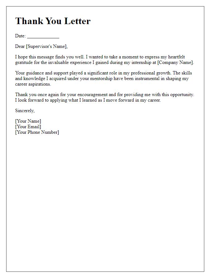 Letter template of thanks for professional growth during internship