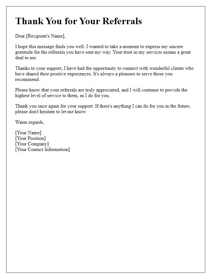 Letter template of Sincere Thanks for Your Referrals