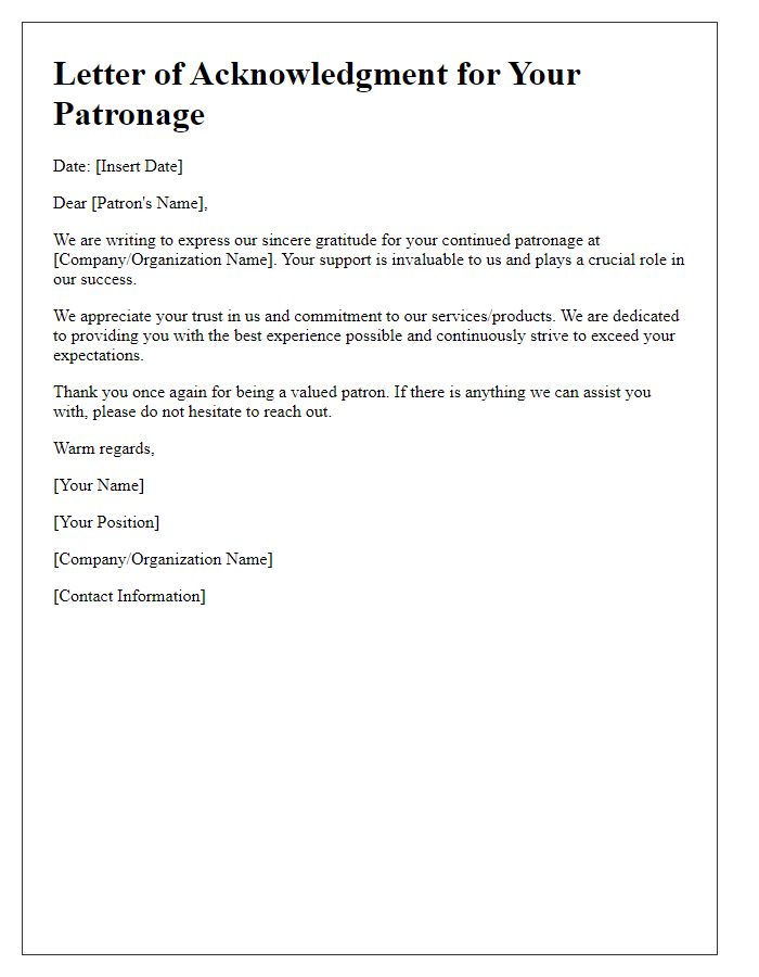 Letter template of acknowledgment for your patronage