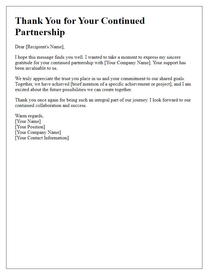 Letter template of thanks for your continued partnership