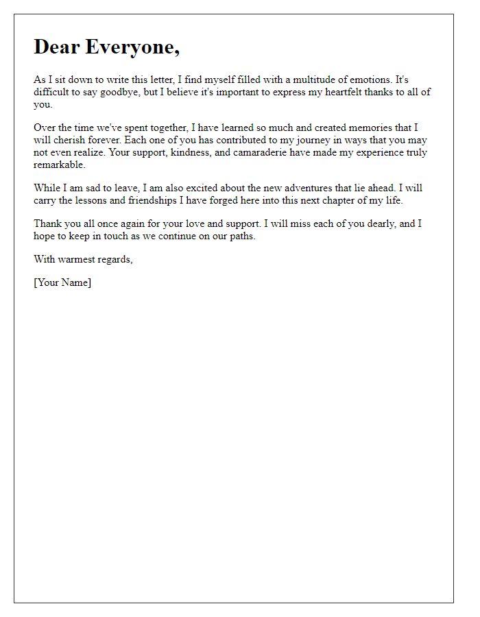 Letter template of heartfelt goodbye and thanks to everyone