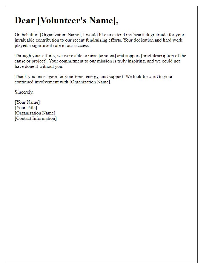 Letter template of acknowledgment for fundraising volunteers