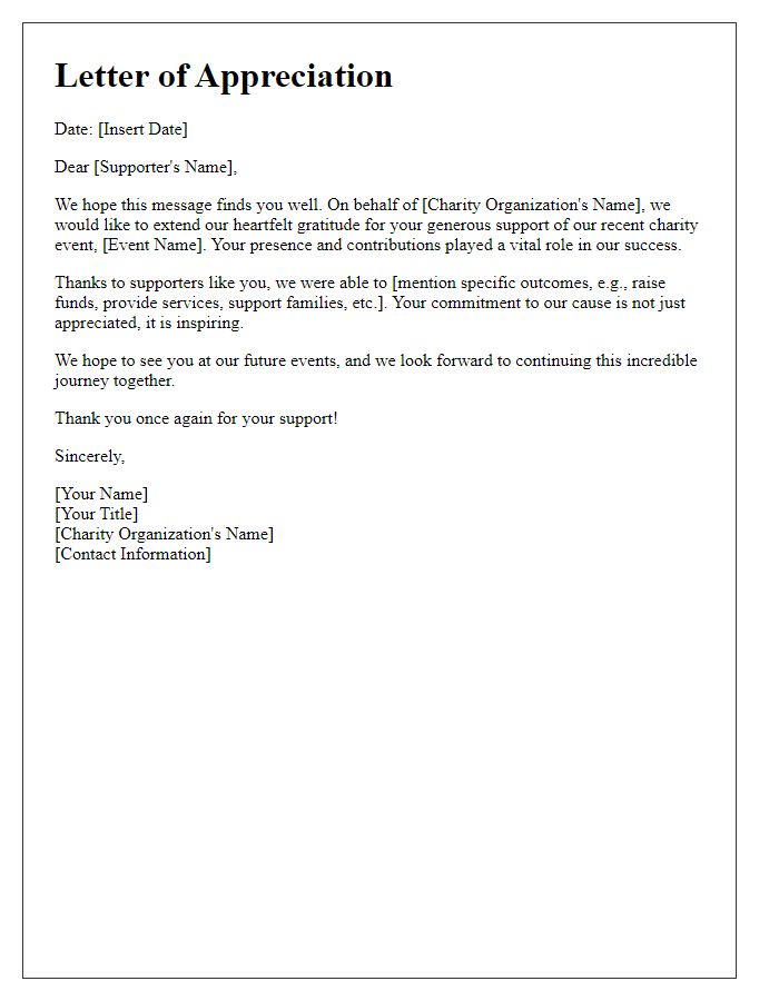 Letter template of appreciation for charity event supporters