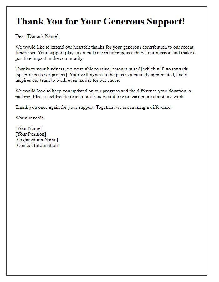 Letter template of thanks for fundraiser donors